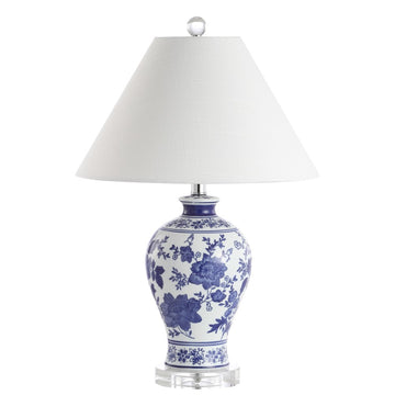 Song 21.5" Ceramic/Crystal Chinoiserie Floral LED Table Lamp - JONATHAN Y